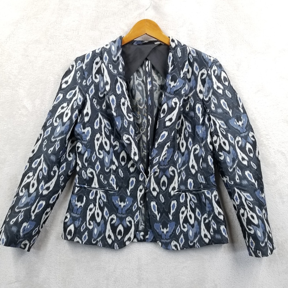 Rag & Bone Blazer‎ Women 6 Blue Paisley Ikat Jacquard Tapestry Long Sleeve USA